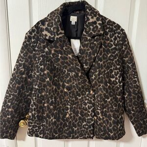 Leopard Print Double-Breasted Pea Coat